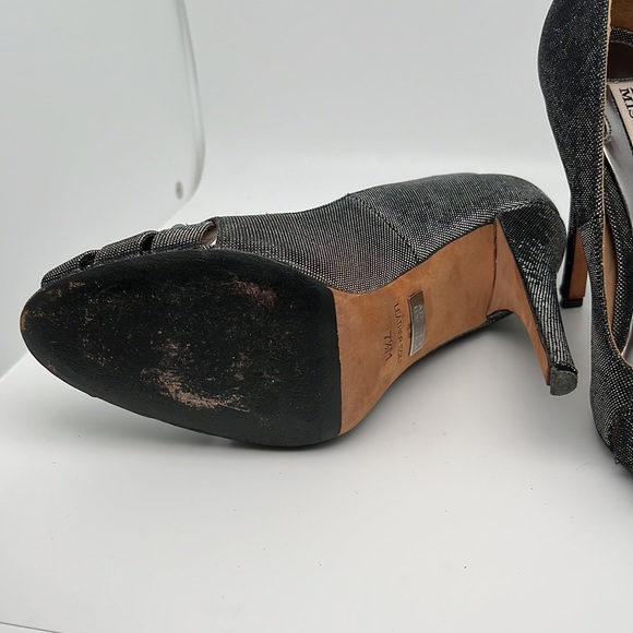 Badgley Mischa Monique Metallic Black Jeweled Peep Toe Heels Shoes Size 7.5 - Picture 9 of 14